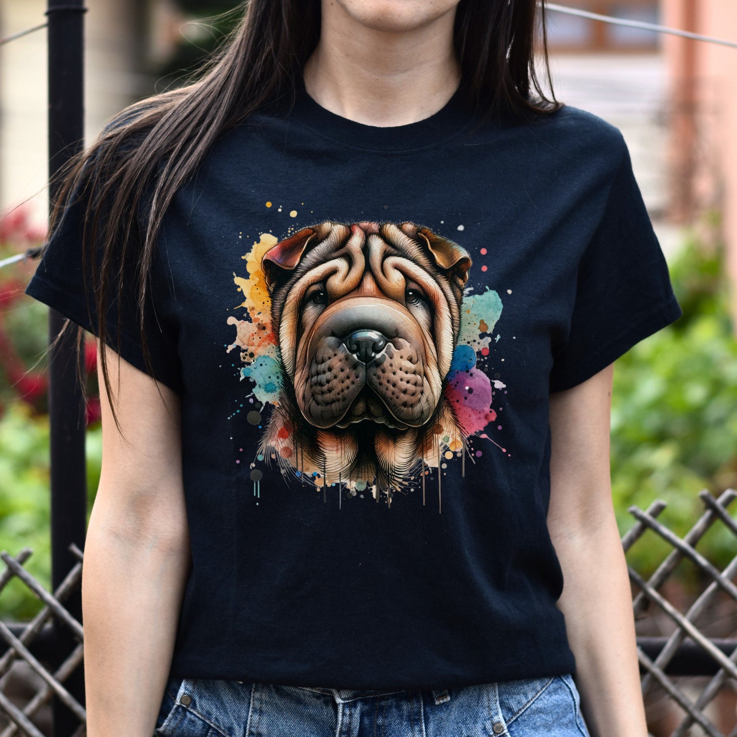 Shar-Pei dog mom Color Splash Unisex T-shirt Black Navy Dark Heather-Black-Family-Gift-Planet