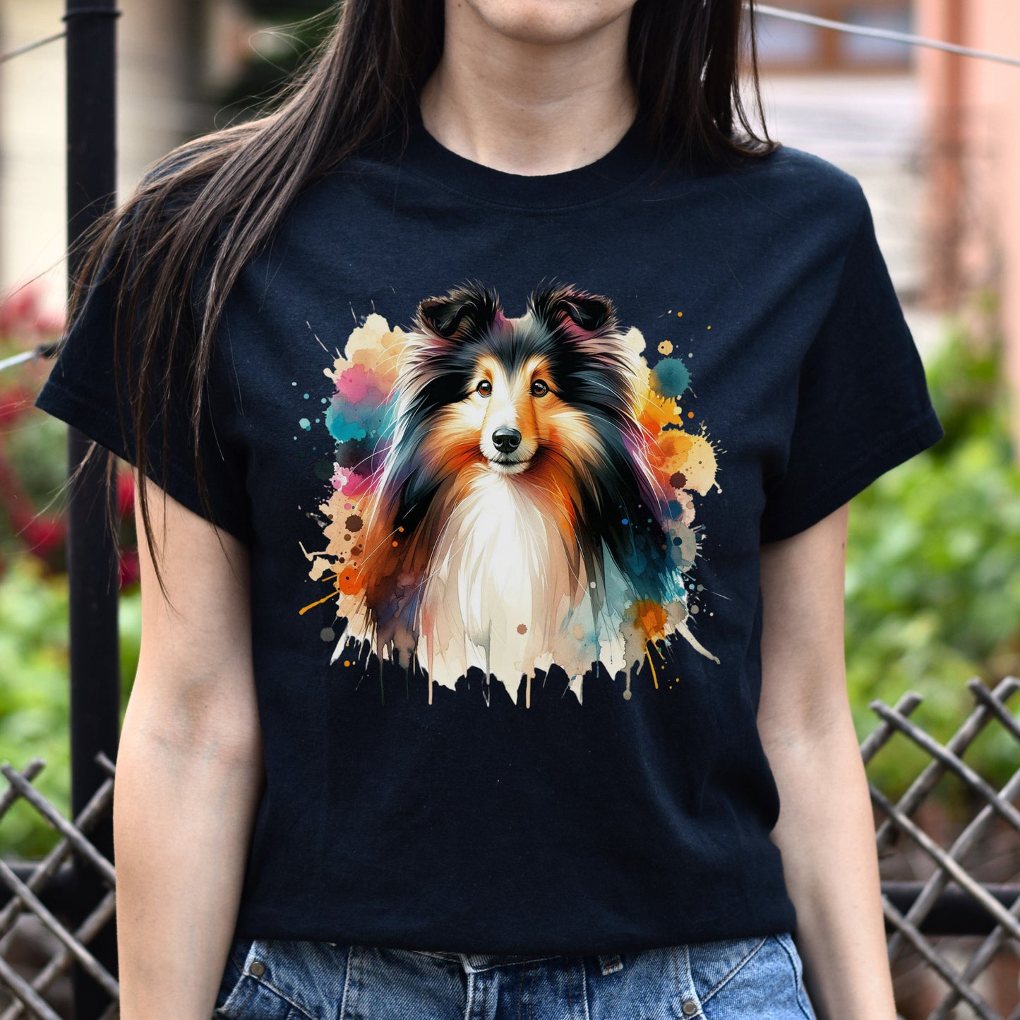 Shetland Sheepdog dog mama Color Splash Unisex T-shirt Black Navy Dark Heather-Family-Gift-Planet