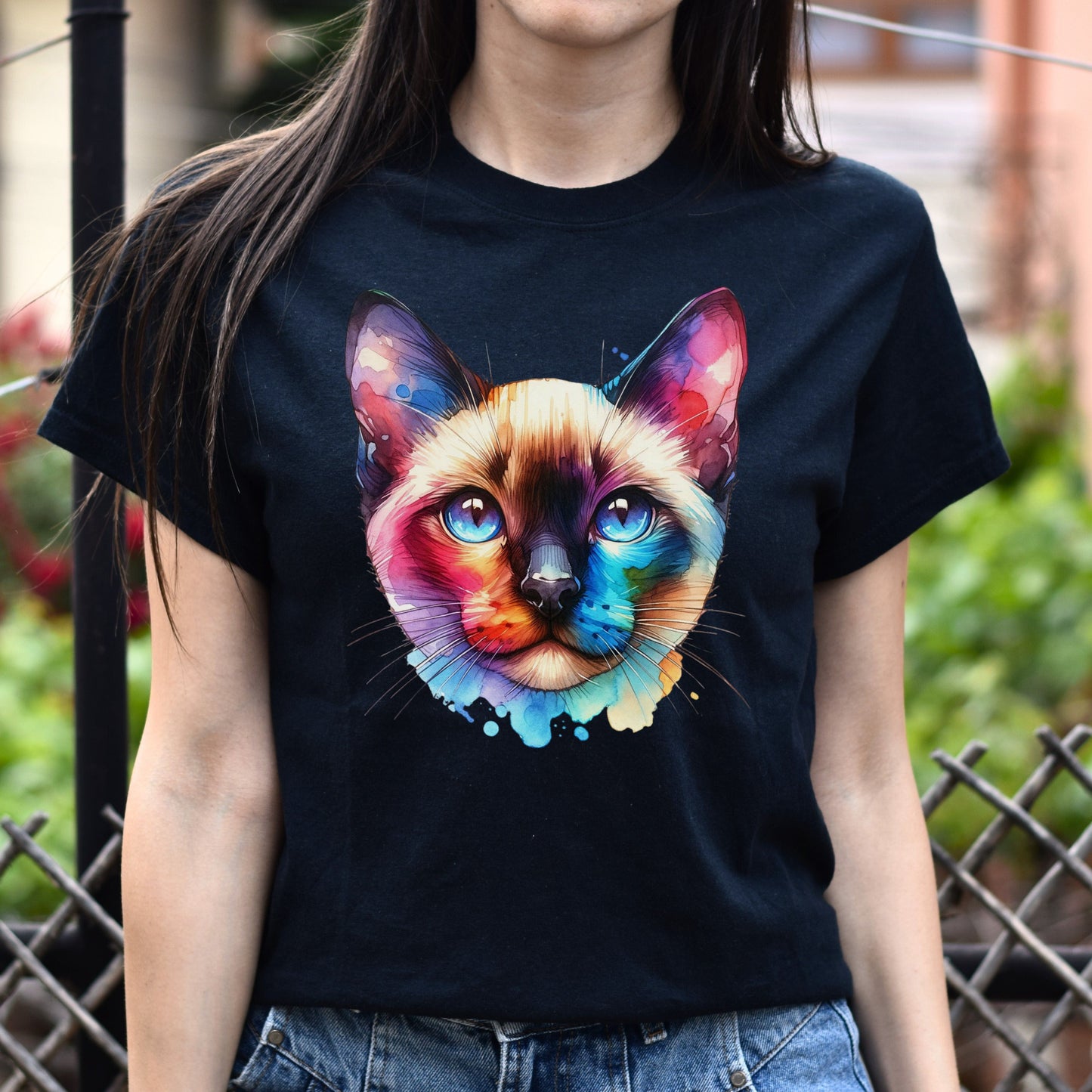 Siamese Cat Color Splash Unisex T-Shirt Black Navy Dark Heather-Black-Family-Gift-Planet