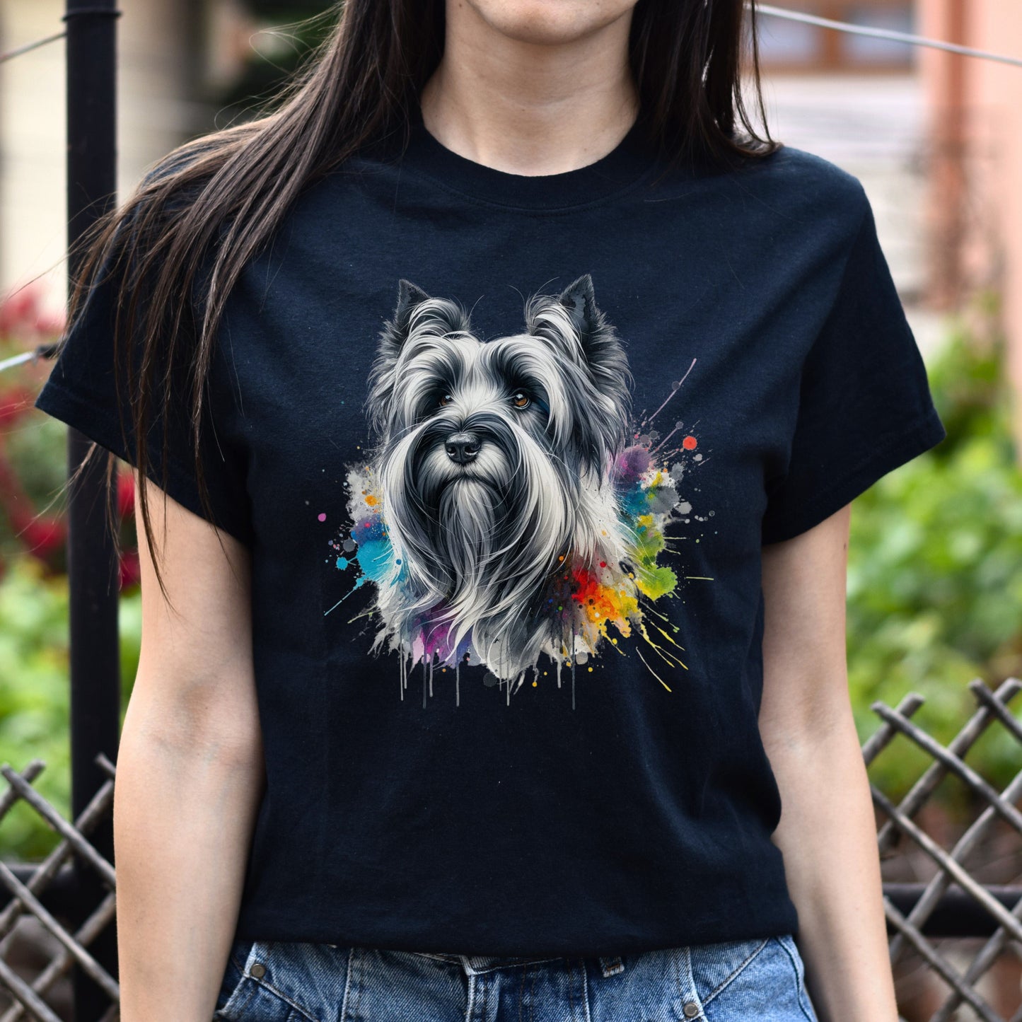 Skye Terrier mama Color Splash Unisex T-shirt Black Navy Dark Heather-Black-Family-Gift-Planet