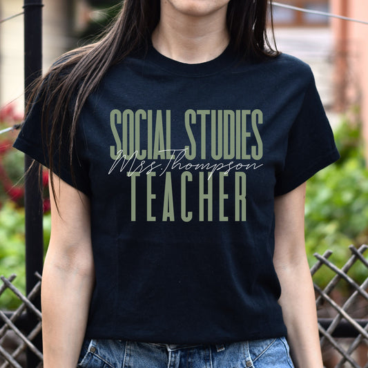 Social Studies teacher T-Shirt gift Customized Unisex tee Black Navy Dark Heather-Black-Family-Gift-Planet