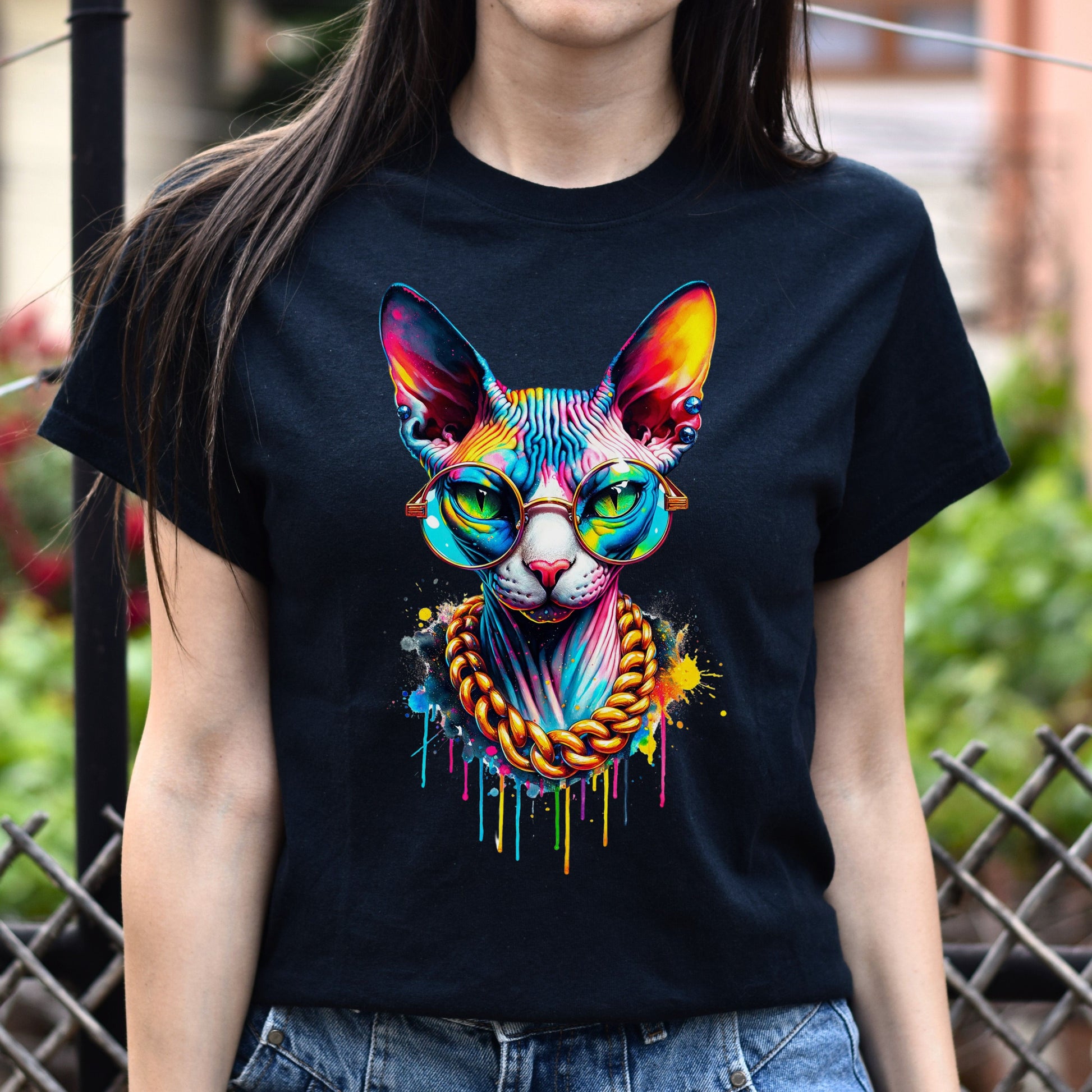 Sphynx hip style Color Splash Unisex T-shirt Black Navy Dark Heather-Family-Gift-Planet