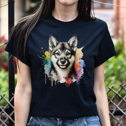 Swedish Vallhund dog mama Color Splash Unisex T-shirt Black Navy Dark Heather-Black-Family-Gift-Planet