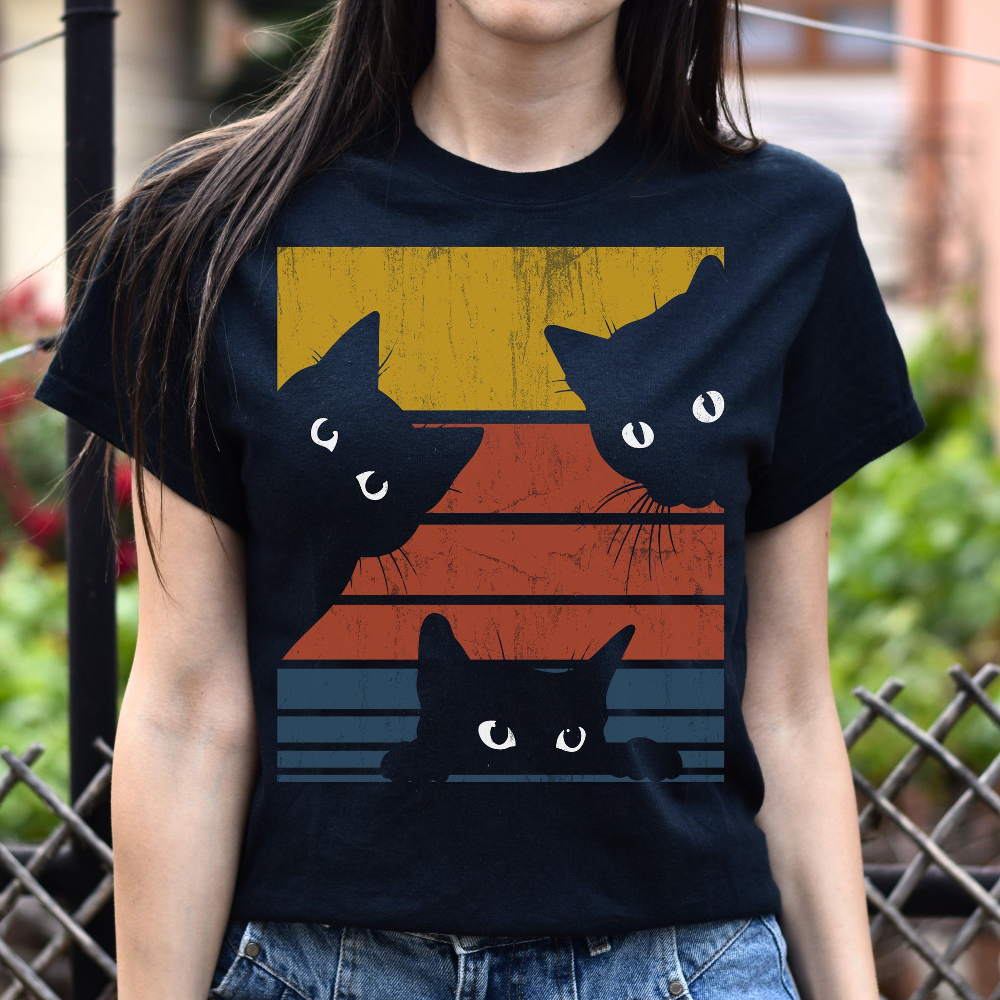 Three cats retro Unisex shirt cat owner tee Black Dark Heather-Black-Family-Gift-Planet