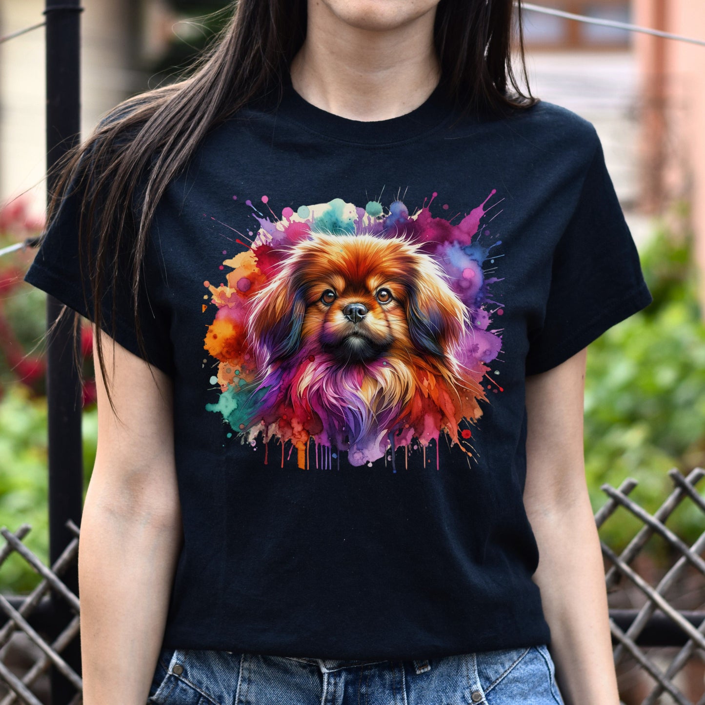 Tibetan Spaniel dog mom Color Splash Unisex T-shirt Black Navy Dark Heather-Black-Family-Gift-Planet