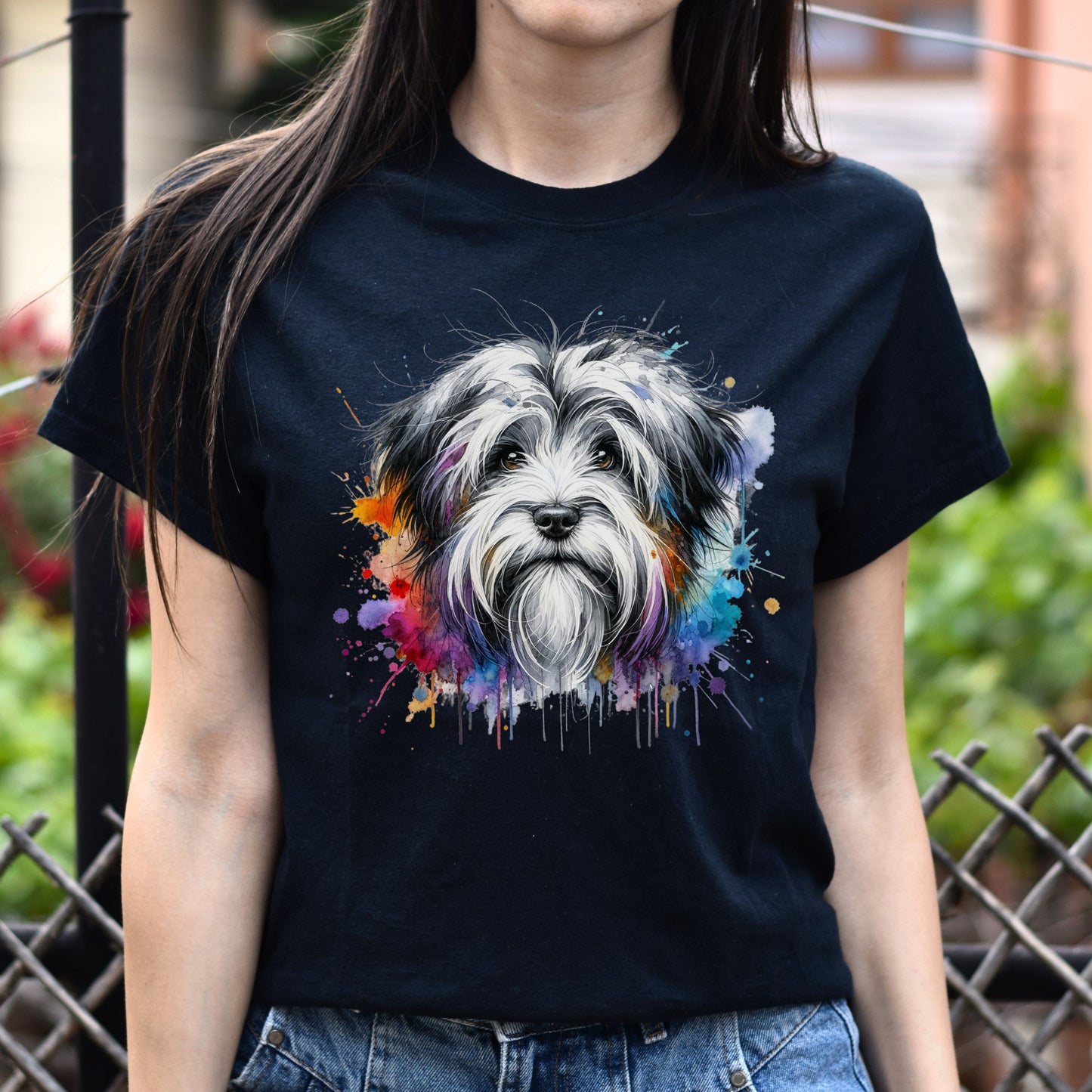 Tibetan Terrier dog mama Color Splash Unisex T-shirt Black Navy Dark Heather-Black-Family-Gift-Planet