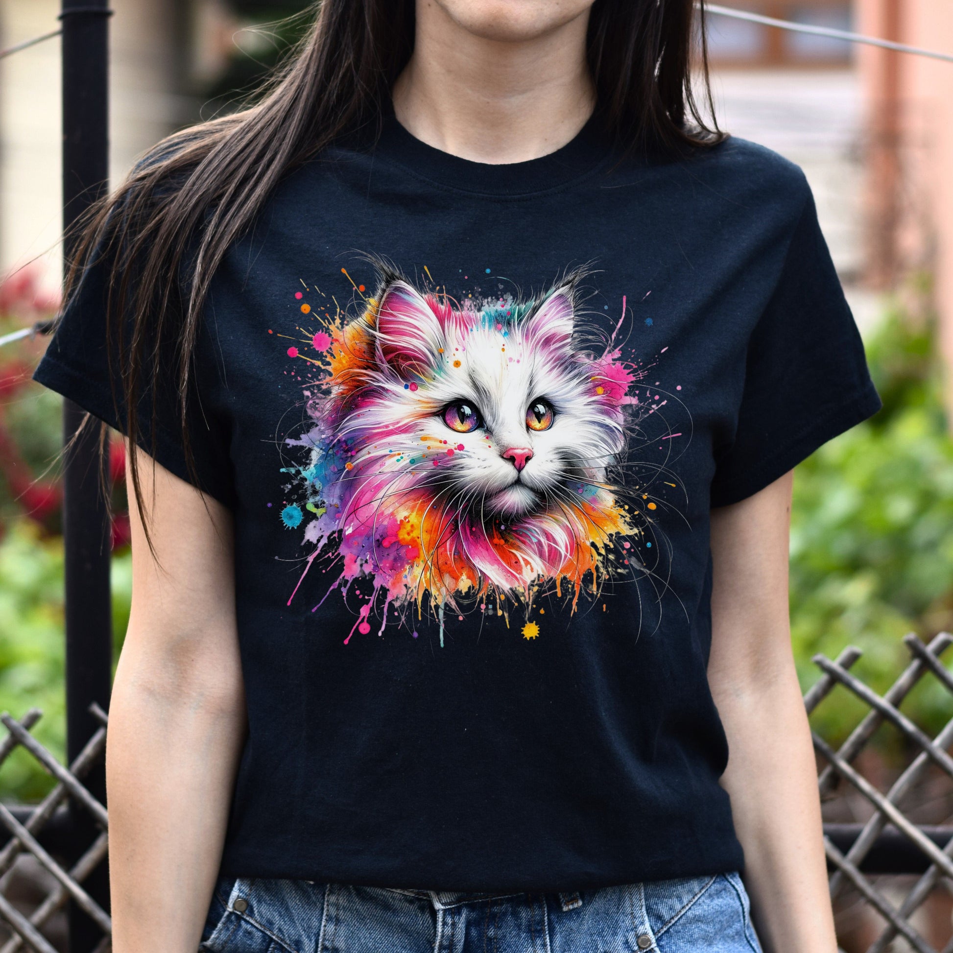 Turkish Angora Cat Color Splash Unisex T-Shirt Black Navy Dark Heather-Black-Family-Gift-Planet