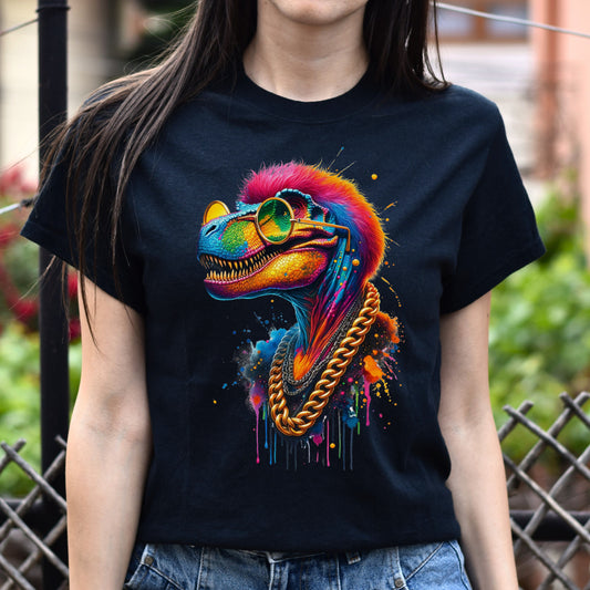 Tyrannosaurus Rex (T-Rex) in hip style Color Splash Unisex T-shirt-Black-Family-Gift-Planet