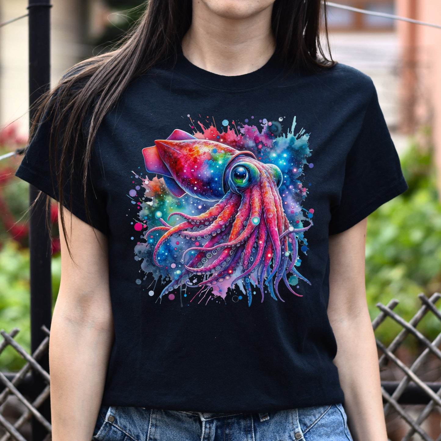 Artistic Vampire Squid Color Splash Unisex T-shirt Black Navy Dark Heather-Black-Family-Gift-Planet