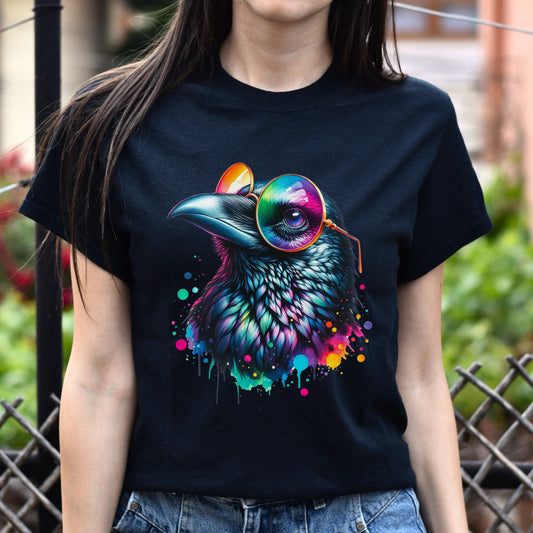 Whimsical raven Color Splash Unisex T-shirt Black Navy Dark Heather-Family-Gift-Planet