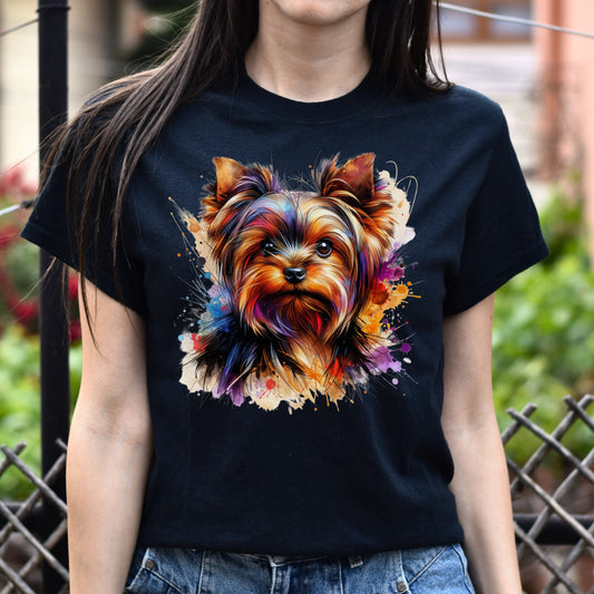 Yorkshire Terrier Color Splash Unisex T-Shirt Black Navy Dark Heather-Black-Family-Gift-Planet