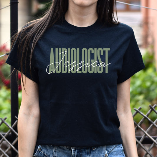 Audiologist T-Shirt gift Audiology audiometrist Customized Unisex tee Black Navy Dark Heather-Black-Family-Gift-Planet