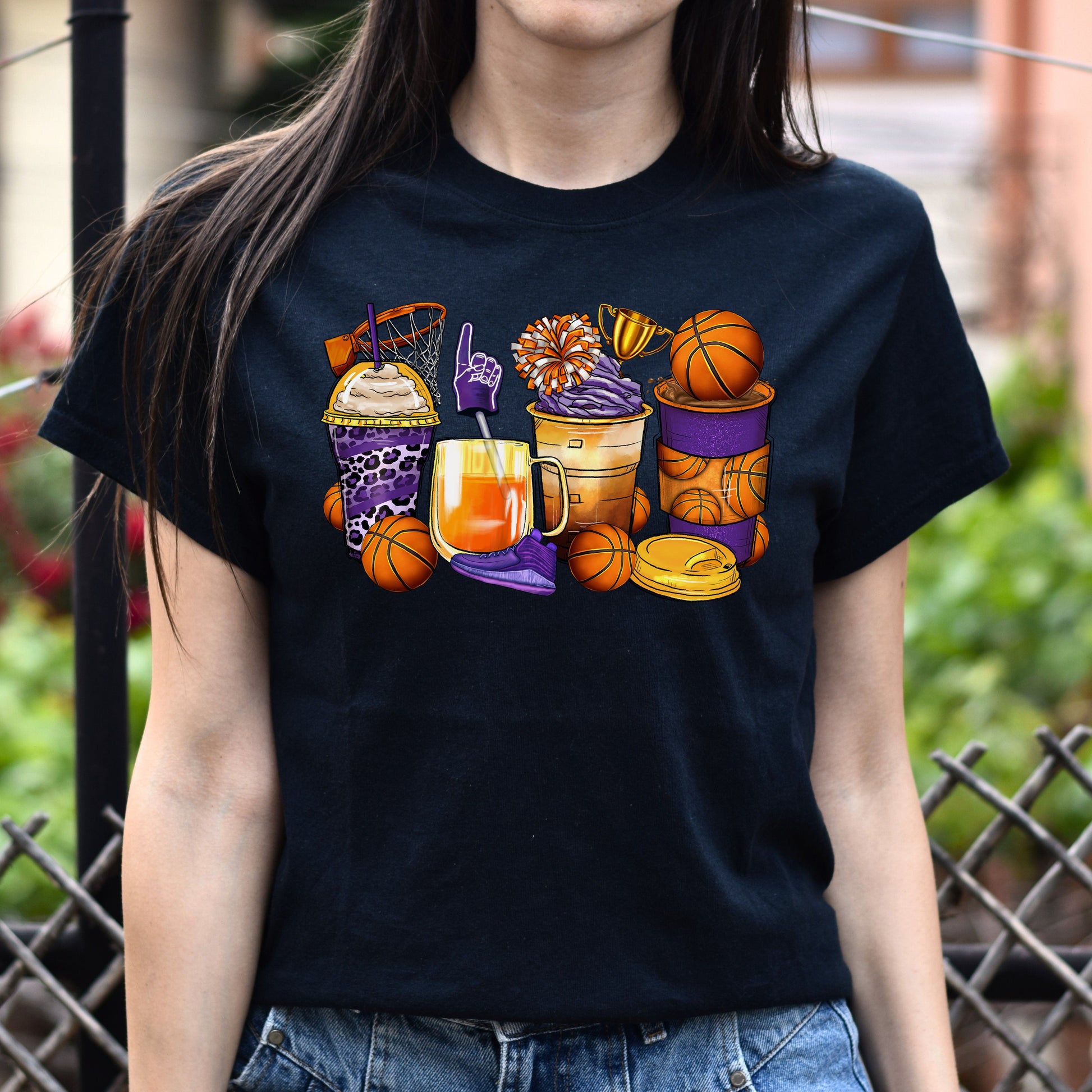 Basketball and coffee cups unisex tshirt basketball lover S-5XL-Family-Gift-Planet