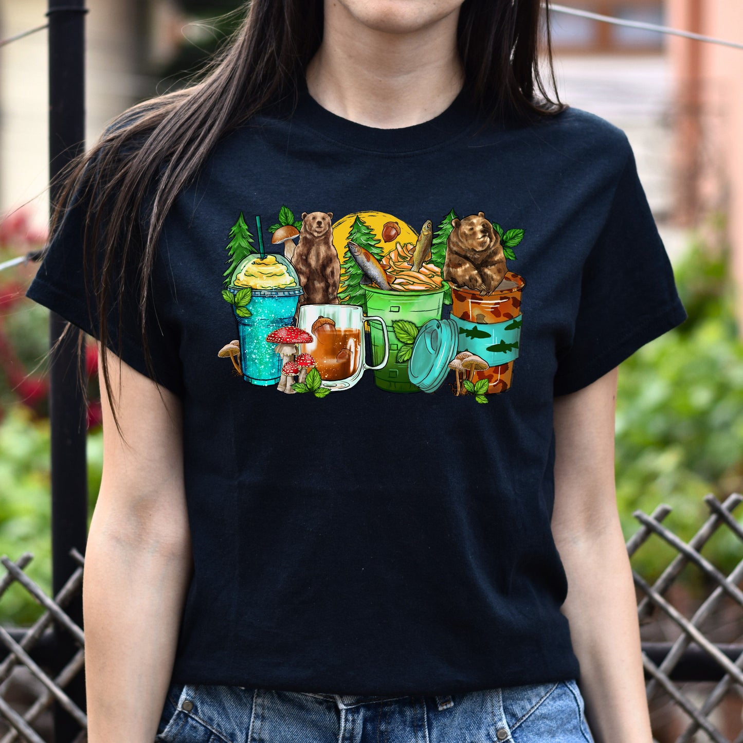 Bear and coffee cups unisex tshirt forest hunter tee S-5XL-Family-Gift-Planet