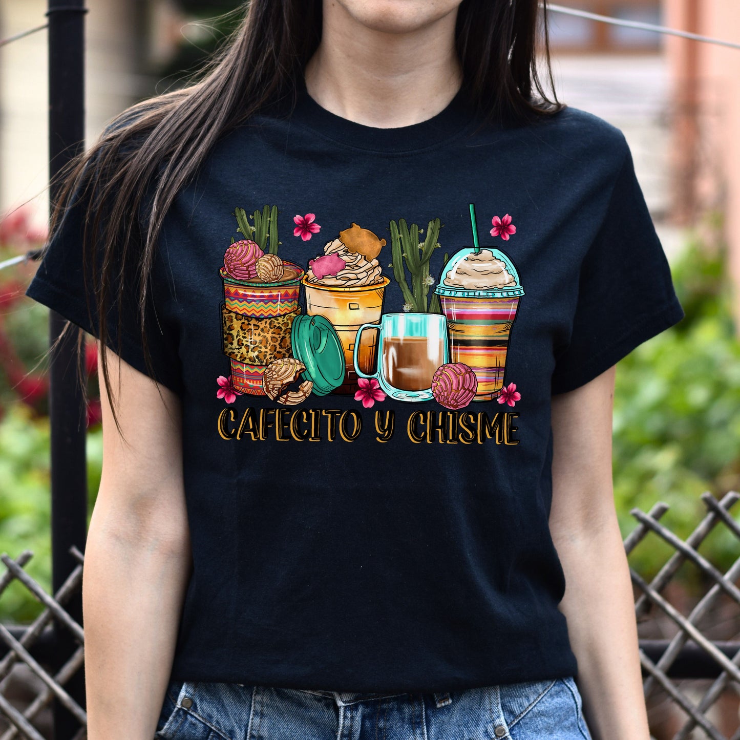 Cafecito y chisme coffee cups unisex tshirt Mexican coffee lover tee S-5XL-Family-Gift-Planet