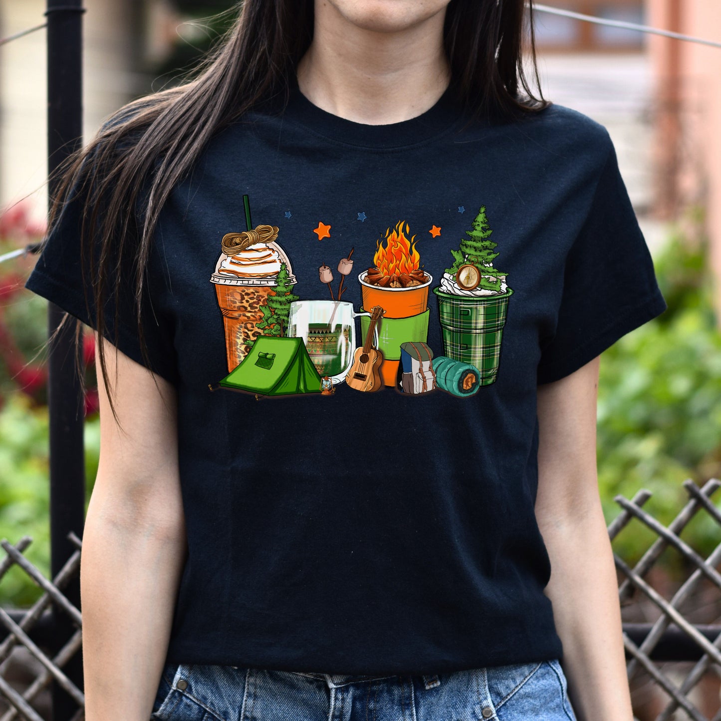 Camping and coffee cups unisex tshirt happy camper tee S-5XL-Family-Gift-Planet