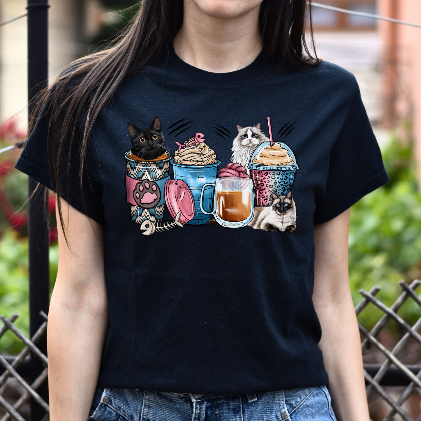 Cats coffee cups unisex tshirt cats owner tee S-5XL-Black-Family-Gift-Planet