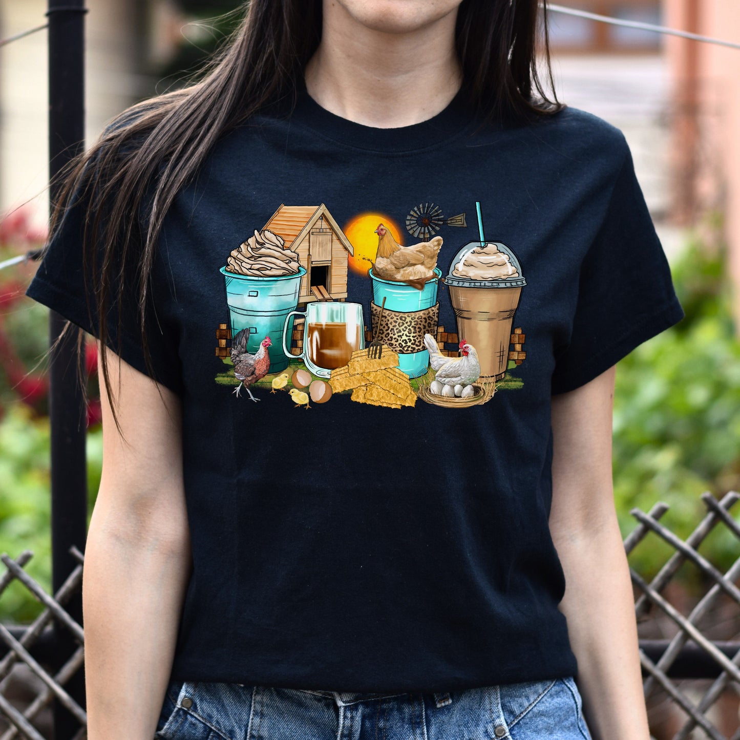 Chicken and coffee cups unisex tshirt farmer chicken owner tee S-5XL-Family-Gift-Planet