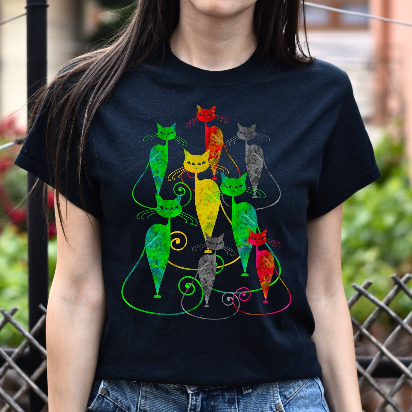 Colorful cat Unisex shirt cat lover tee Black Dark Heather-Family-Gift-Planet