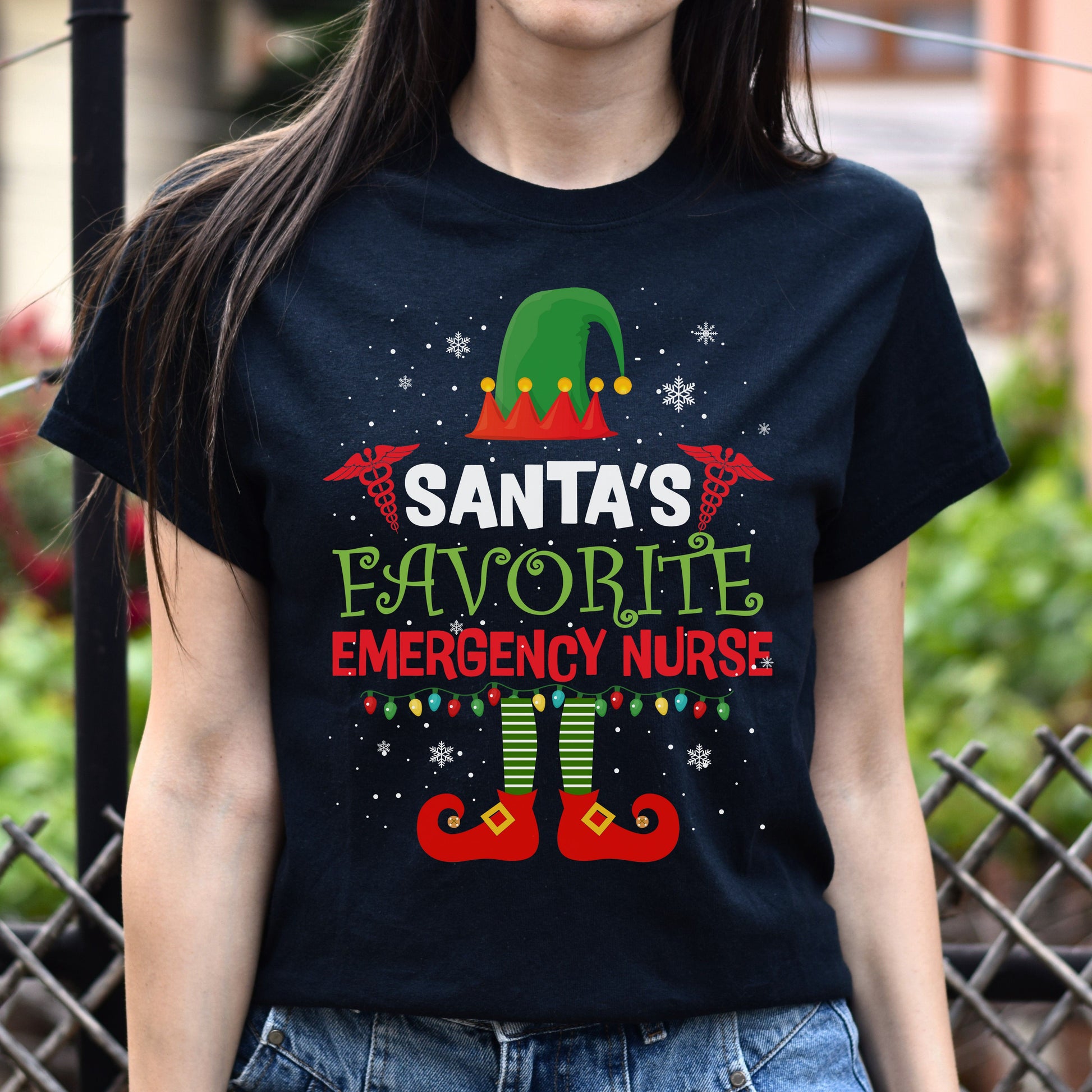 Santa's Favorite Emergency Nurse Christmas Unisex Shirt Black Dark Heather-Family-Gift-Planet