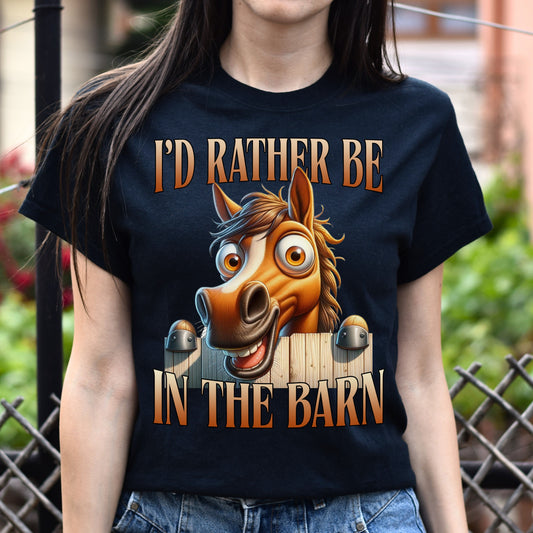 I’d rather be in the barn T-Shirt Horse girl Texas farm Unisex tee Black Navy Dark Heather-Black-Family-Gift-Planet