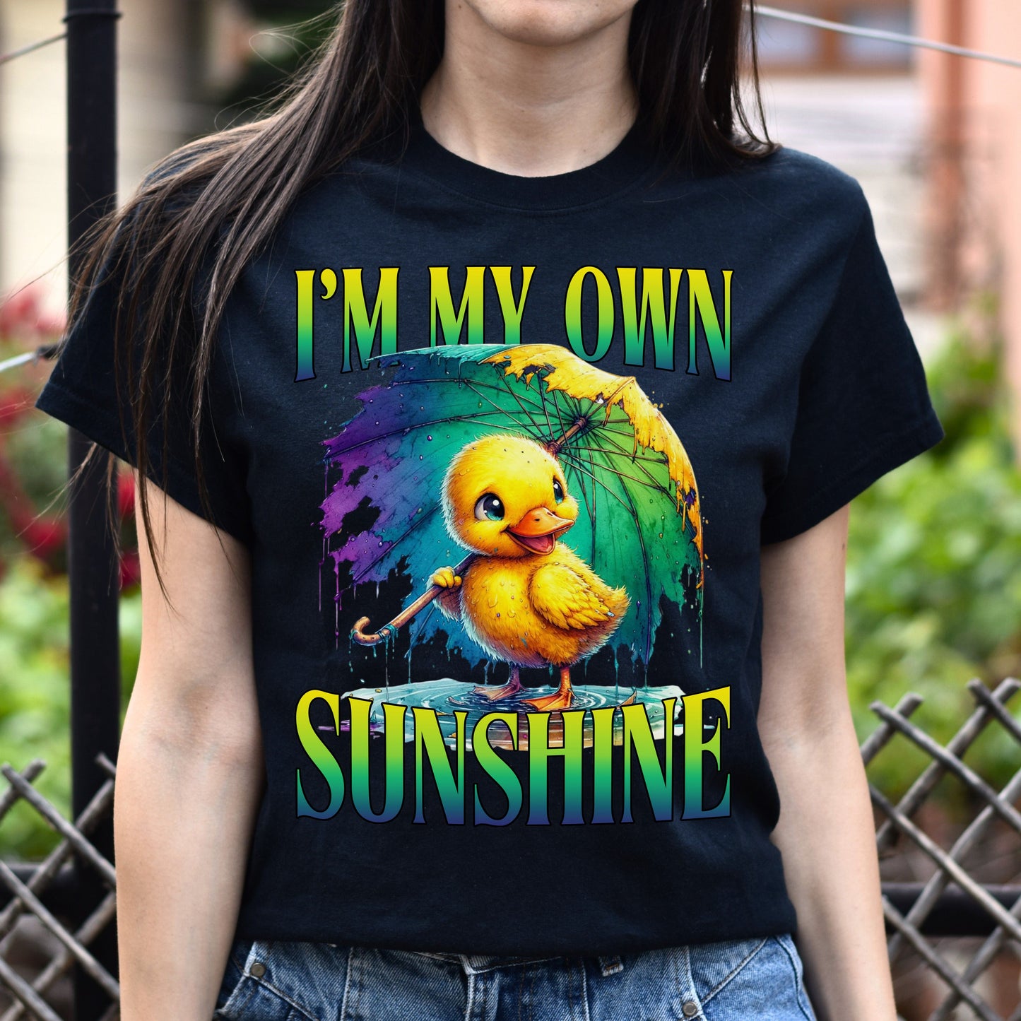 I'm my own sunshine T-Shirt Positive motivational self love mental health duck Unisex tee Black Navy Dark Heather-Family-Gift-Planet