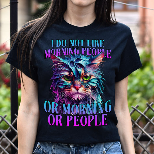 I do not like morning people T-Shirt Socially awkward Cat introvert Unisex tee Black Navy Dark Heather-Black-Family-Gift-Planet