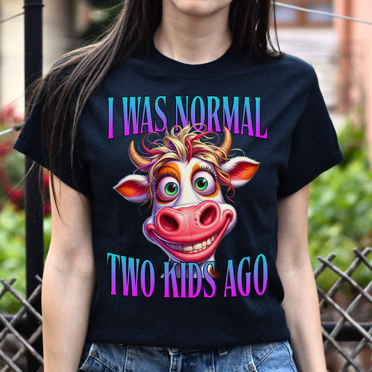 I was normal two kids ago T-Shirt Mama of 2 boys cow Unisex tee Black Navy Dark Heather-Black-Family-Gift-Planet