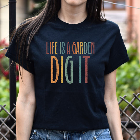 Life is a garden dig it Unisex T-Shirt Gardener tee Black Dark Heather White-Black-Family-Gift-Planet