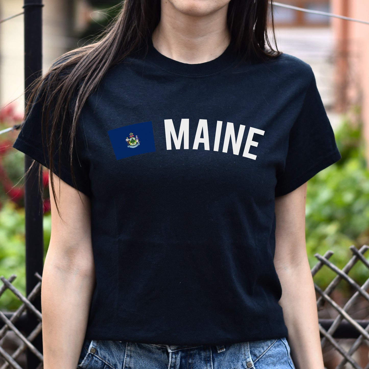 Maine Unisex T-shirt gift Maine flag tee Portland Lewiston Bangor White Black-Black-Family-Gift-Planet