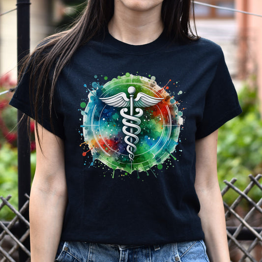 Artistic Medical sign Color Splash Unisex T-shirt Registered Nurse Black Navy Dark Heather-Black-Family-Gift-Planet