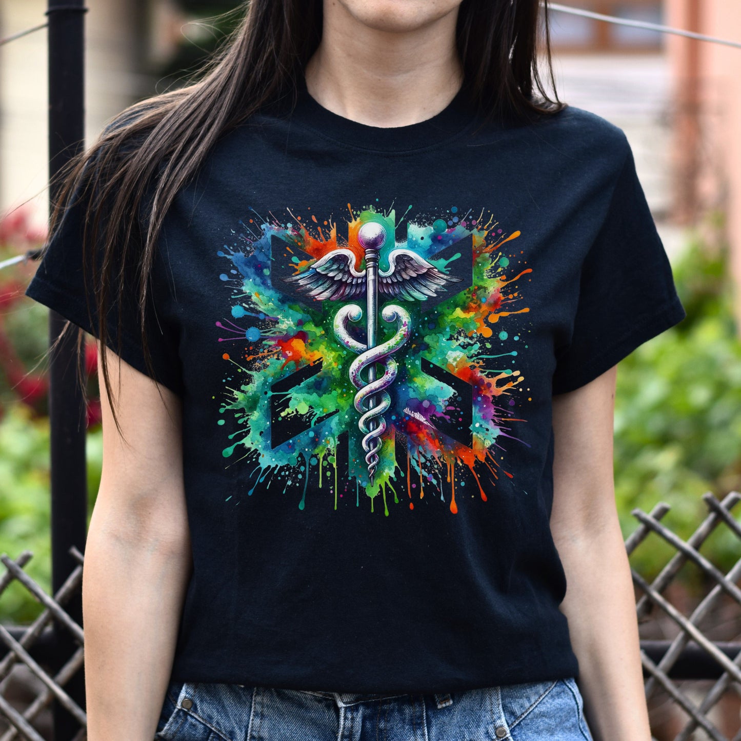 Vibrant Medical sign Color Splash Unisex T-shirt CNA Black Navy Dark Heather-Black-Family-Gift-Planet