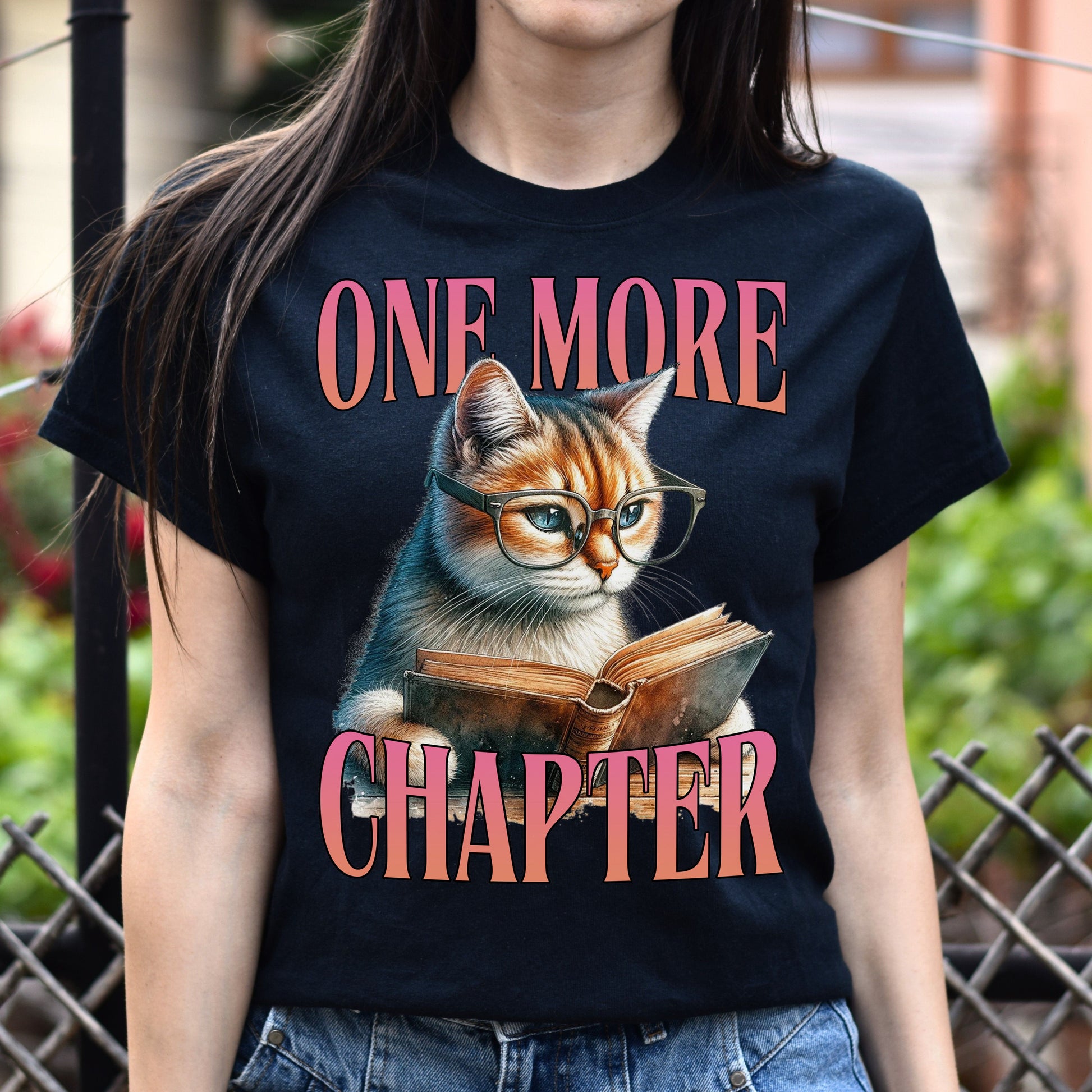 One more chapter T-Shirt Book lover reading cat booktravert Unisex tee Black Navy Dark Heather-Black-Family-Gift-Planet