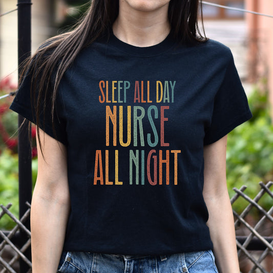Night Shift Nurse Unisex T-Shirt sleep all day nurse all night tee Black Dark Heather White-Black-Family-Gift-Planet