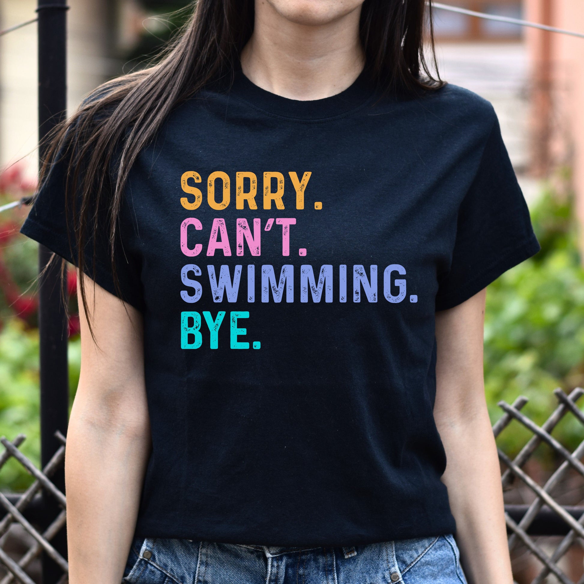 Swimming lover Unisex t-shirt Sorry Can't Swimming Bye tee black dark heather-Black-Family-Gift-Planet