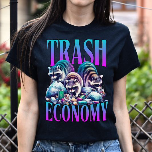 Trash economy T-Shirt Funny Racoon trendy economist graduation gift Unisex tee Black Navy Dark Heather-Black-Family-Gift-Planet