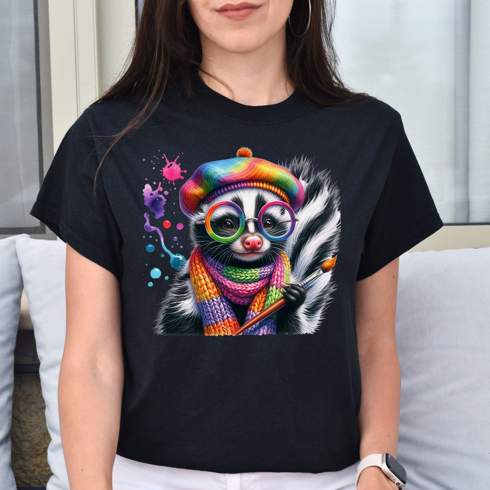 Skunk Artist Color Splash Unisex T-Shirt Art teacher tee Black Navy Dark Heather-Family-Gift-Planet