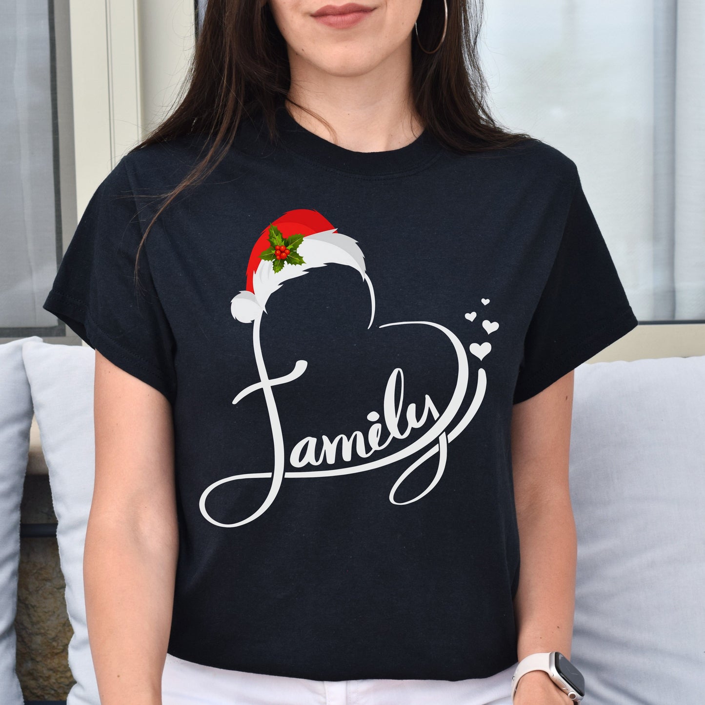 Family heart Christmas Unisex shirt family Holiday tee Black Dark Heather-Black-Family-Gift-Planet