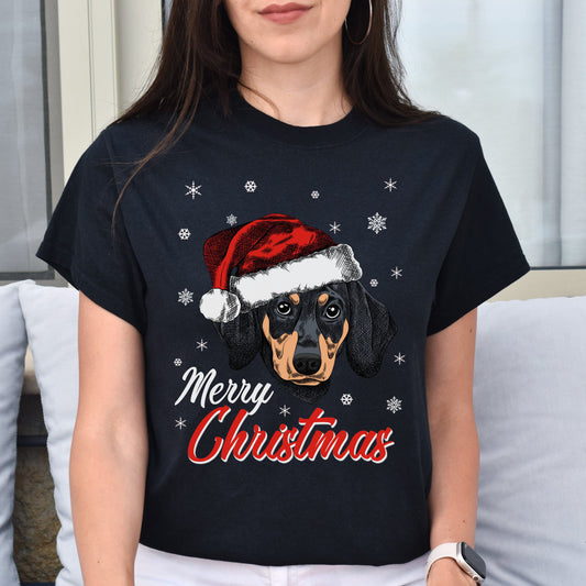 Dachshund Christmas Unisex shirt dachshund owner Holiday tee Black Dark Heather-Black-Family-Gift-Planet