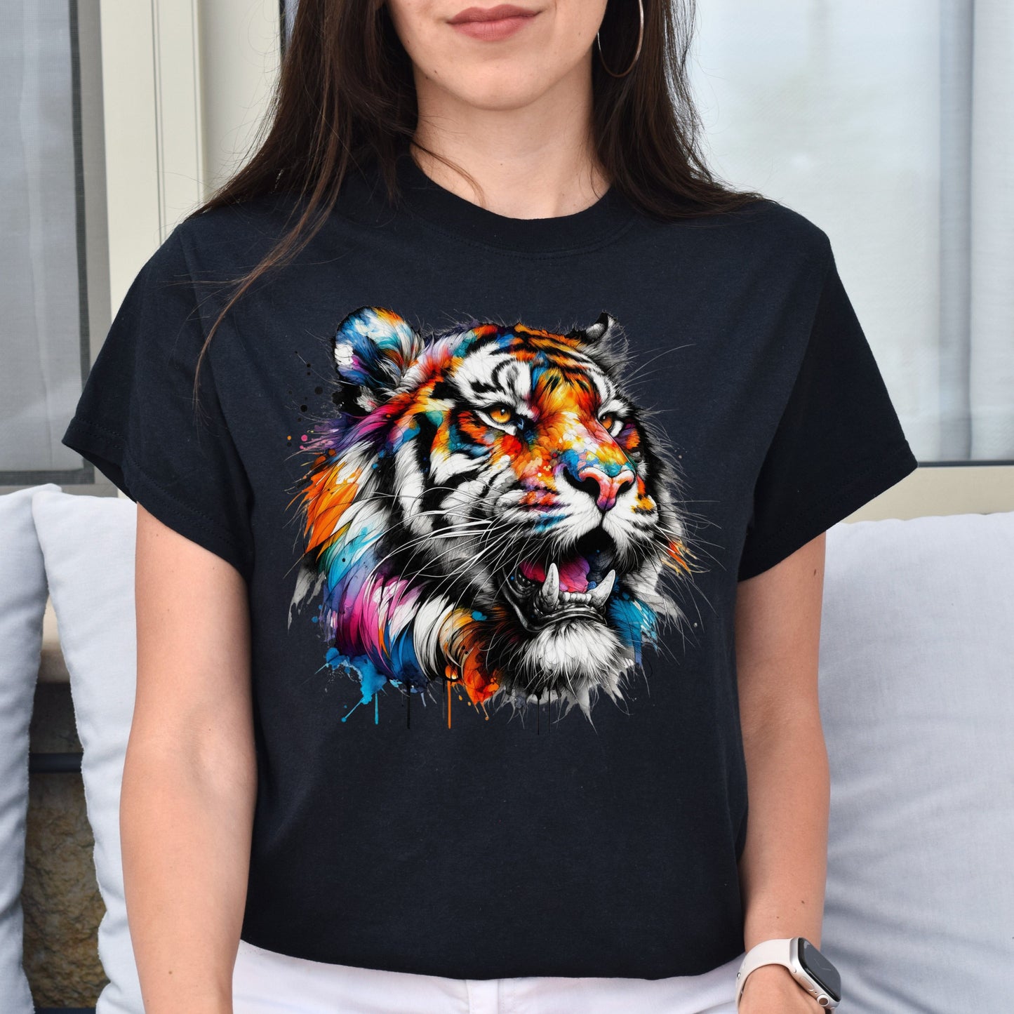 Abstract Tiger Color Splash Unisex T-shirt Black Navy Dark Heather-Family-Gift-Planet