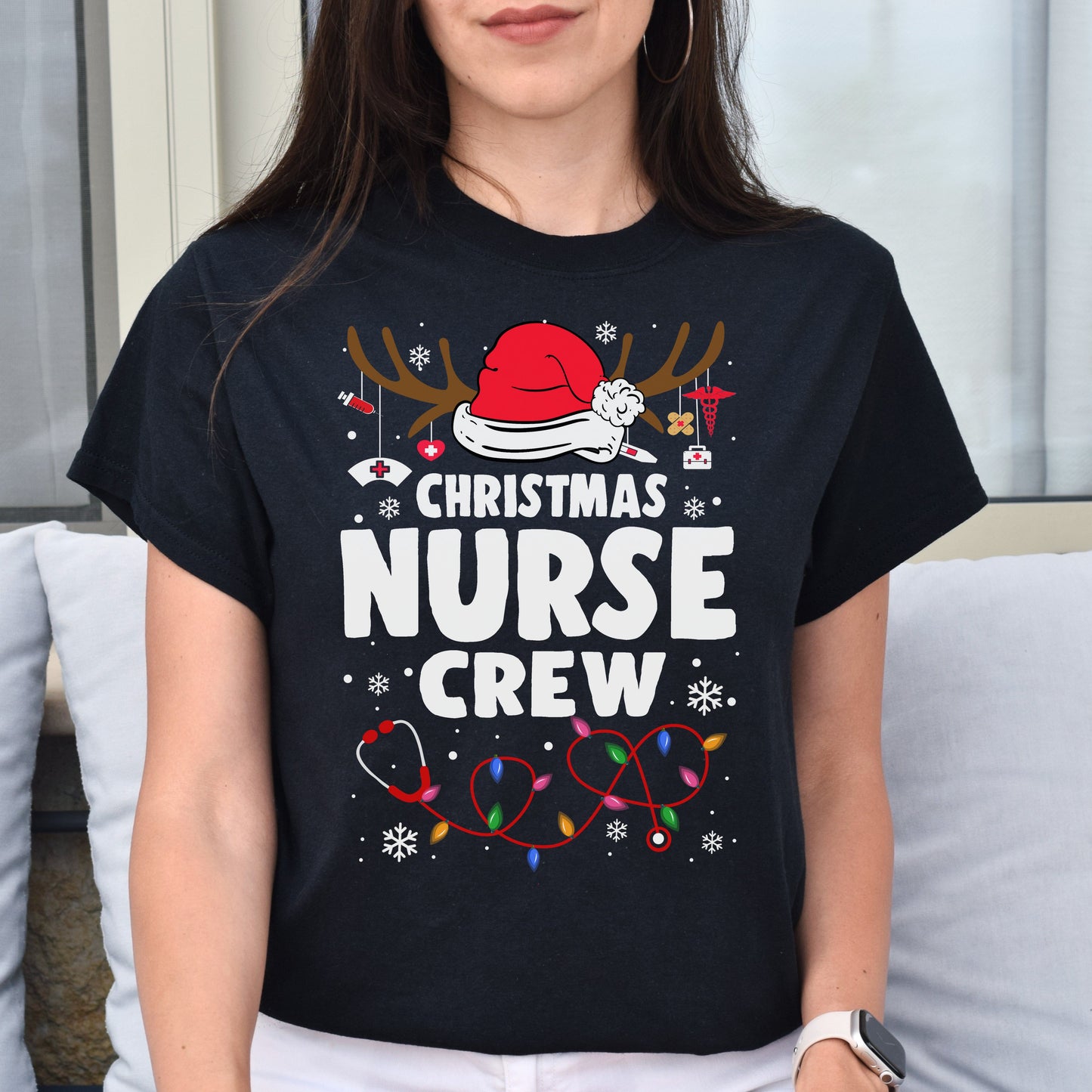 Christmas Nurse Crew Unisex Shirt nurse team Holiday tee Black Dark Heather-Black-Family-Gift-Planet