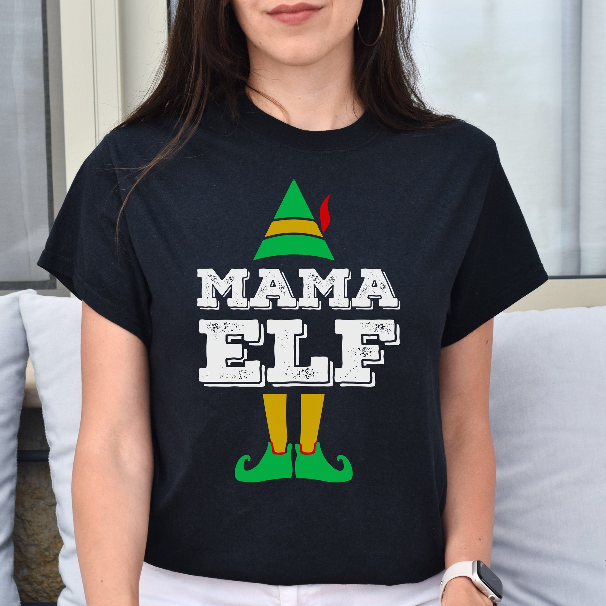 Mama Elf Christmas Unisex Shirt Mother elf Holiday tee Black Dark Heather-Black-Family-Gift-Planet
