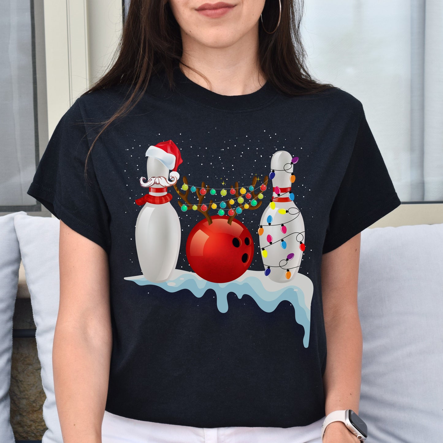 Bowling Christmas Unisex shirt bowler Holiday tee Black Dark Heather-Black-Family-Gift-Planet