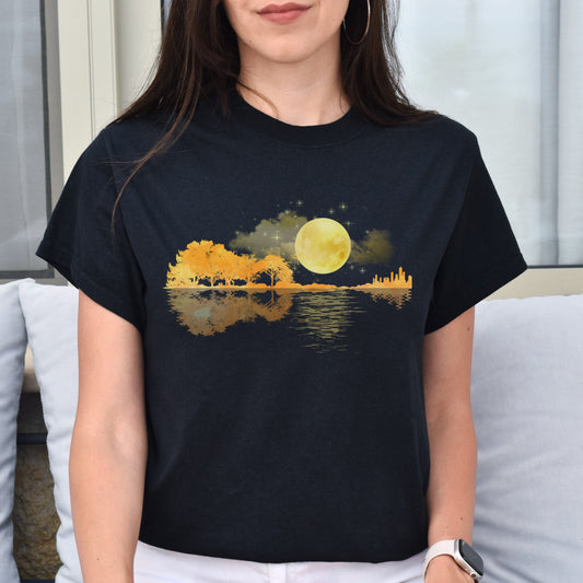 Guitar fall night Unisex shirt guitarist tee Black Dark Heather-Black-Family-Gift-Planet