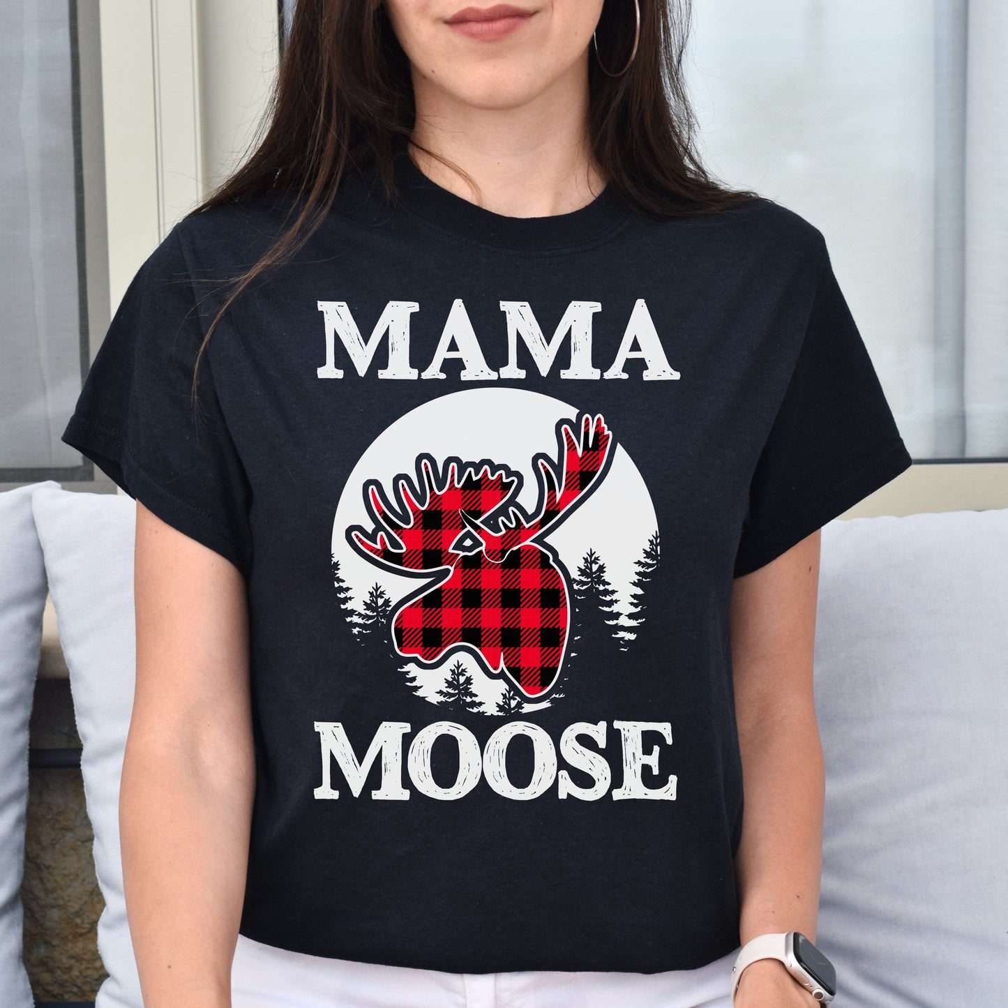 Mama Moose Christmas Unisex Shirt Mom Holiday tee Black Dark Heather-Black-Family-Gift-Planet