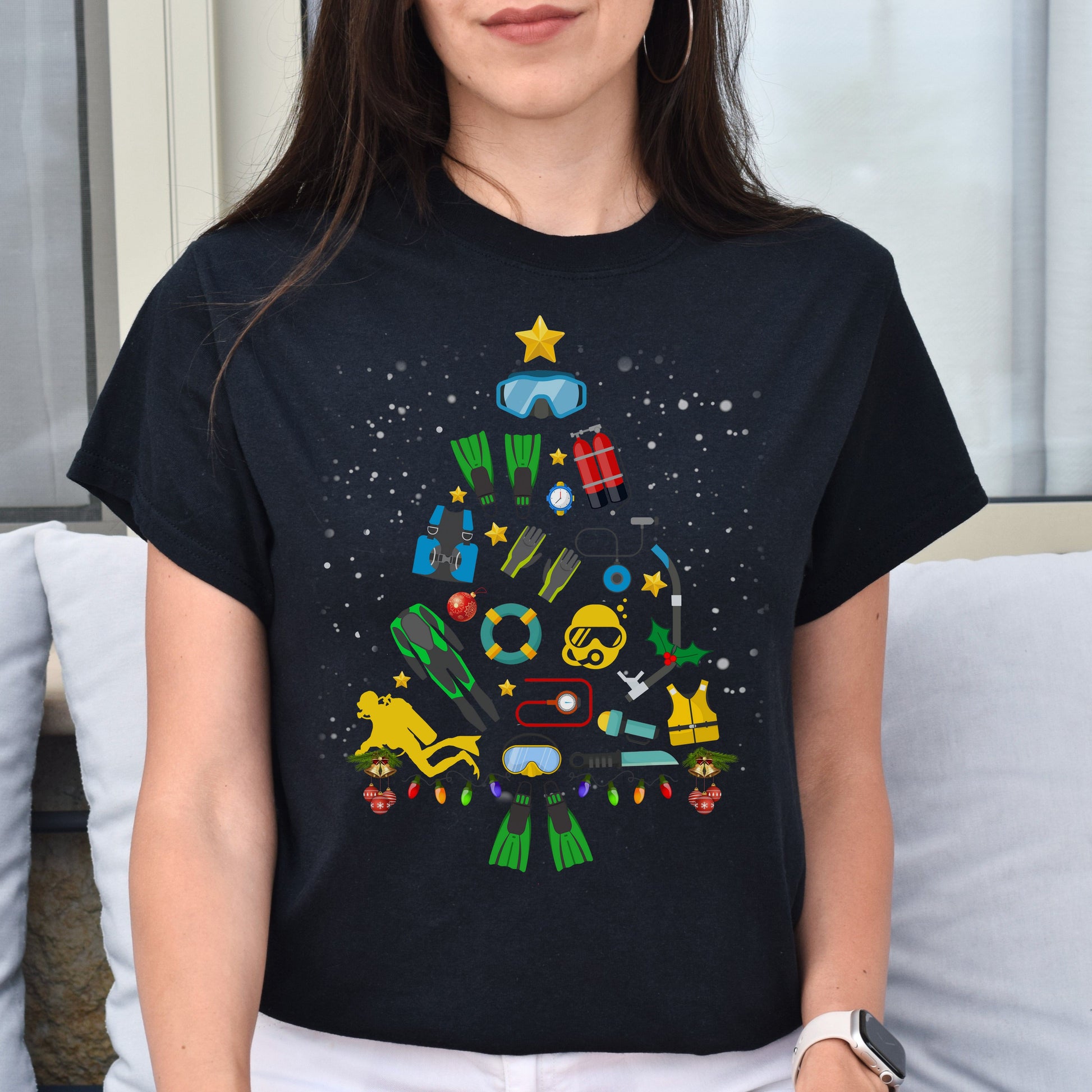 Diver Christmas tree Unisex shirt diving Holiday tee Black Dark Heather-Black-Family-Gift-Planet