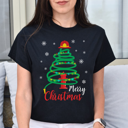 Firefighter Christmas tree Unisex shirt firefighter Holiday tee Black Dark Heather-Black-Family-Gift-Planet