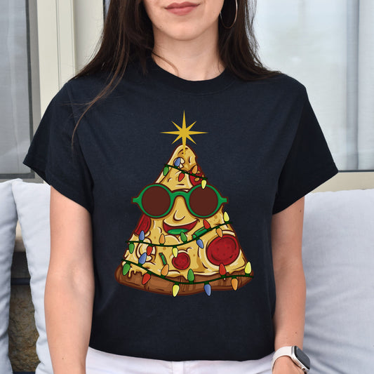 Pizza Christmas Unisex shirt pizza lover Holiday tee Black Dark Heather-Black-Family-Gift-Planet