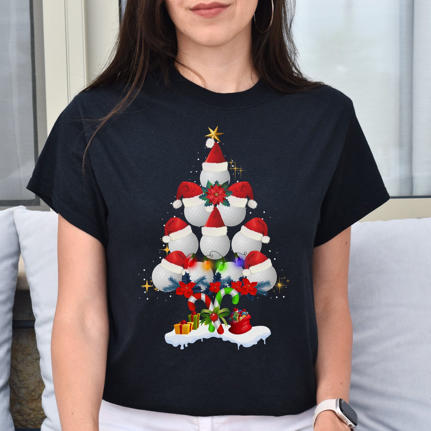 Golf Christmas tree Unisex shirt Golfer Holiday tee Black Dark Heather-Black-Family-Gift-Planet