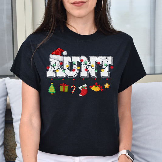 Aunt Christmas Unisex Shirt Auntie Holiday tee Black Dark Heather-Black-Family-Gift-Planet